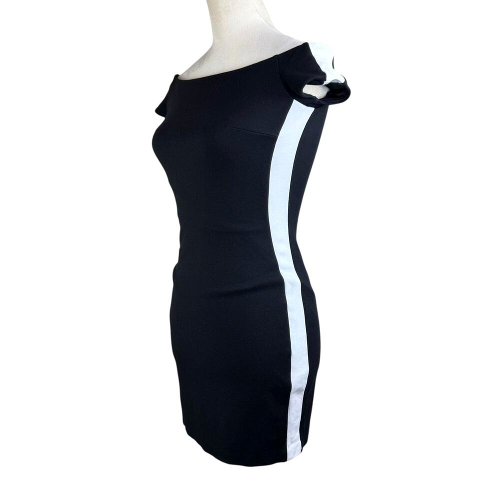 Bailey 44 Black & White Side Stripe Knit Mini Off the Shoulder Bodycon Dress